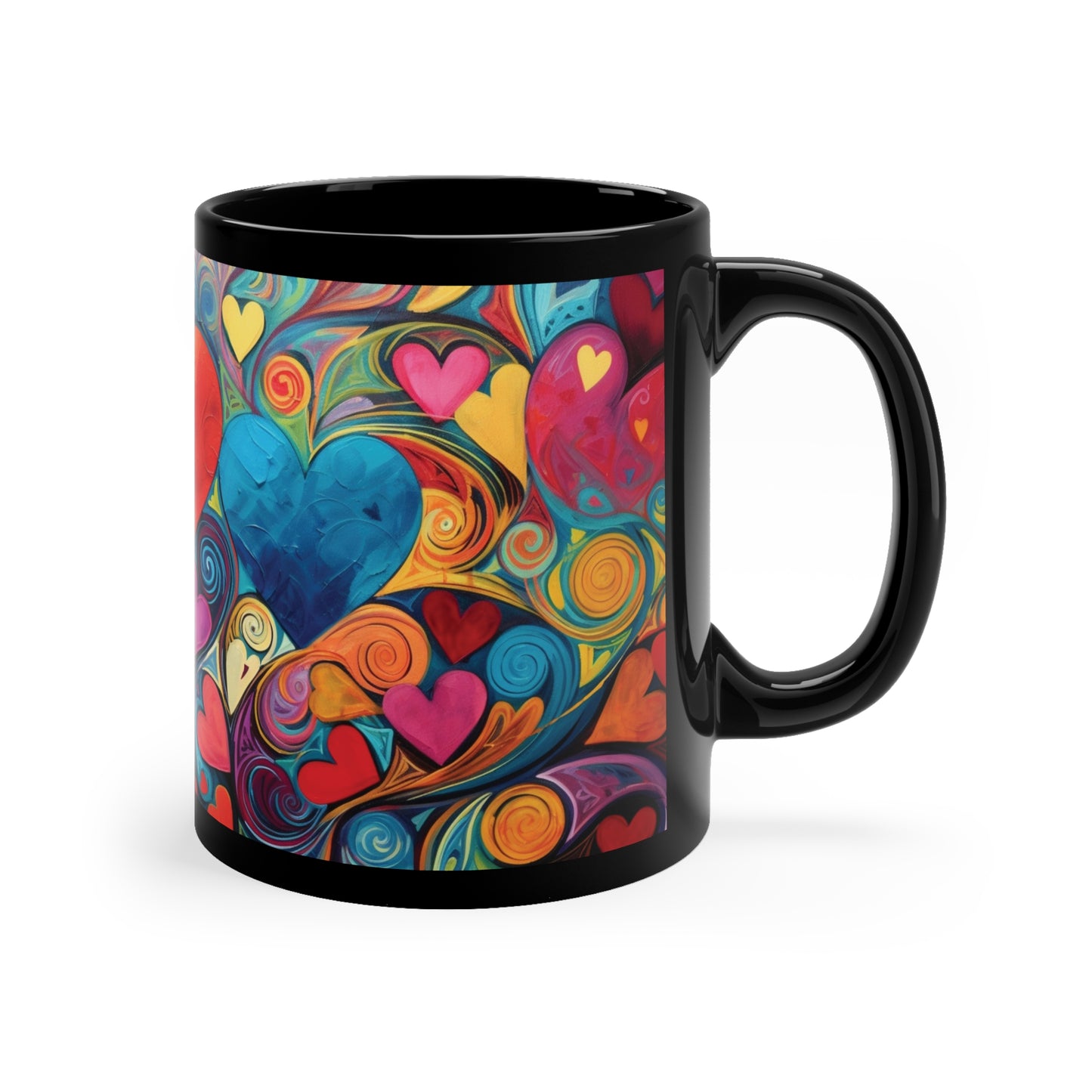 Coffee Mug Black 11oz Floating Hearts Design