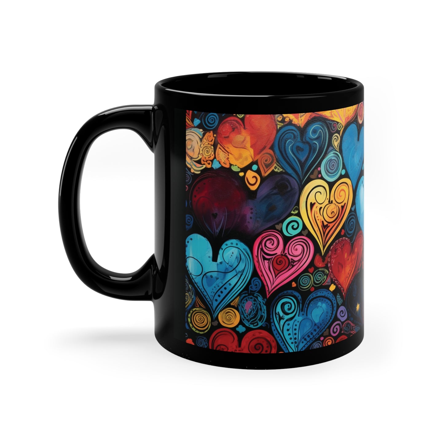 Coffee Mug Black 11oz  Multi Abstract Heart Design