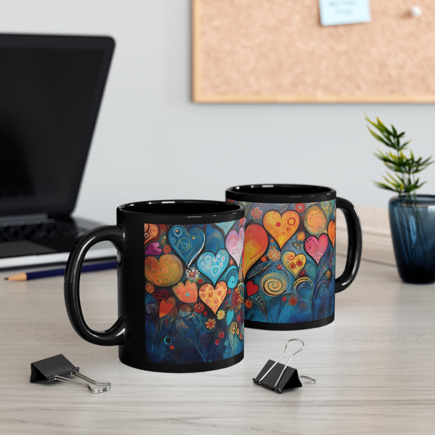 Coffee Mug Black 11oz  Many Hearts  Abstract  Design