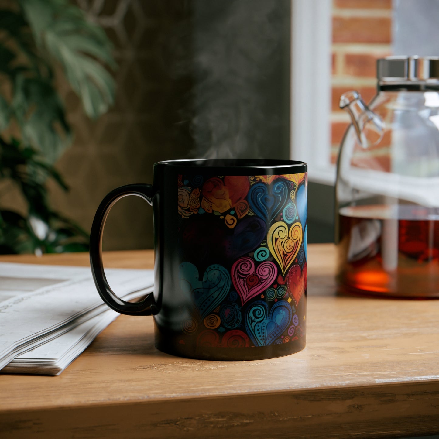 Coffee Mug Black 11oz  Multi Abstract Heart Design