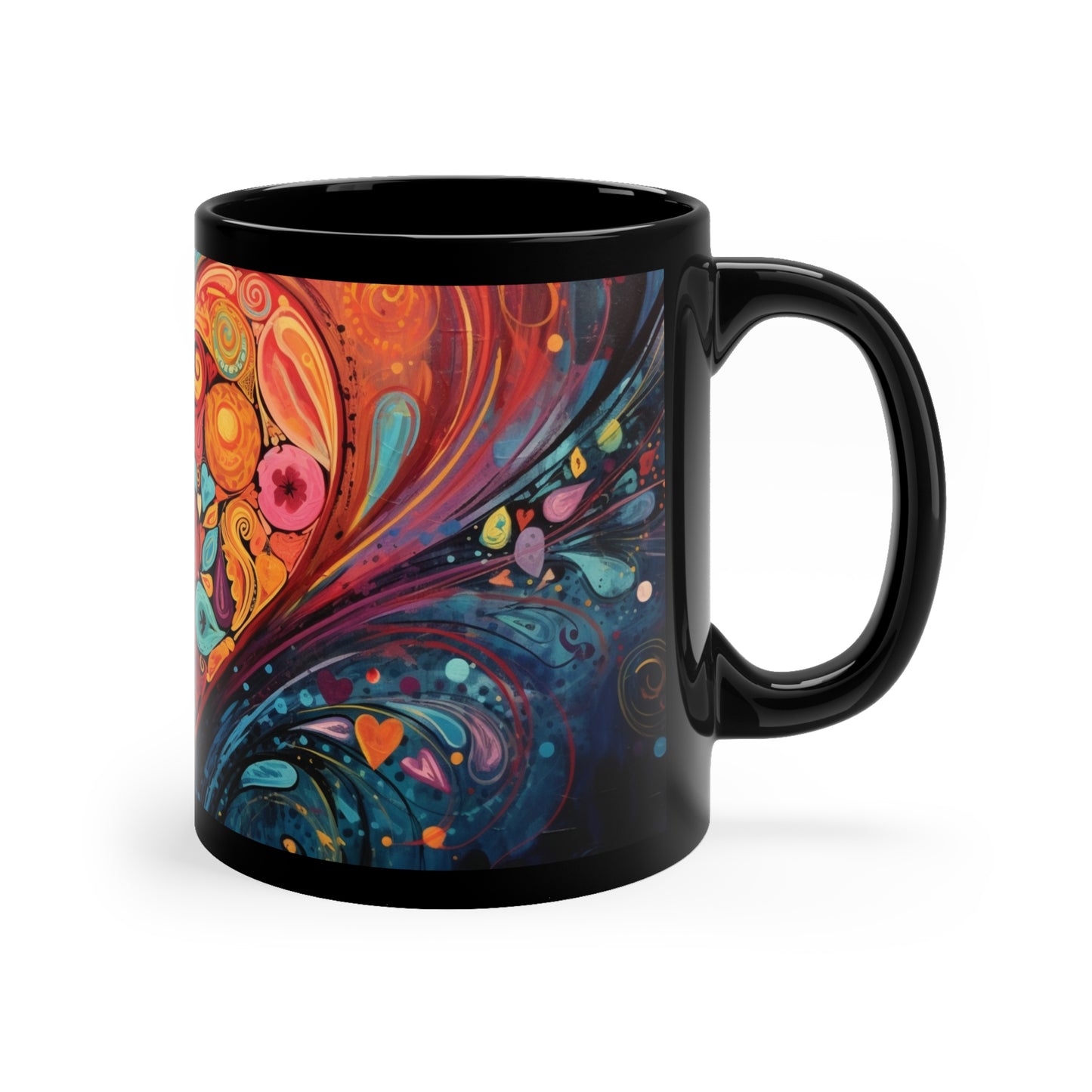 Coffee Mug Black 11oz  Hearts N Symbols Design