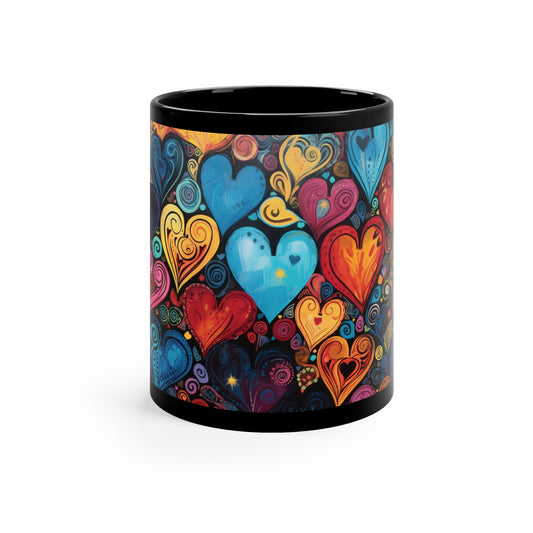 Coffee Mug Black 11oz  Multi Abstract Heart Design