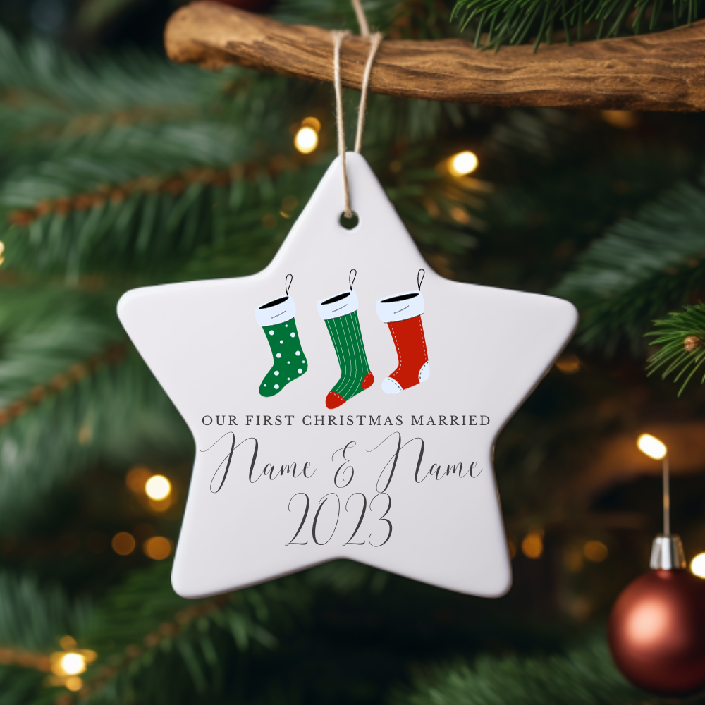 Our First Christmas Married Personalized Stocking Star Ornament