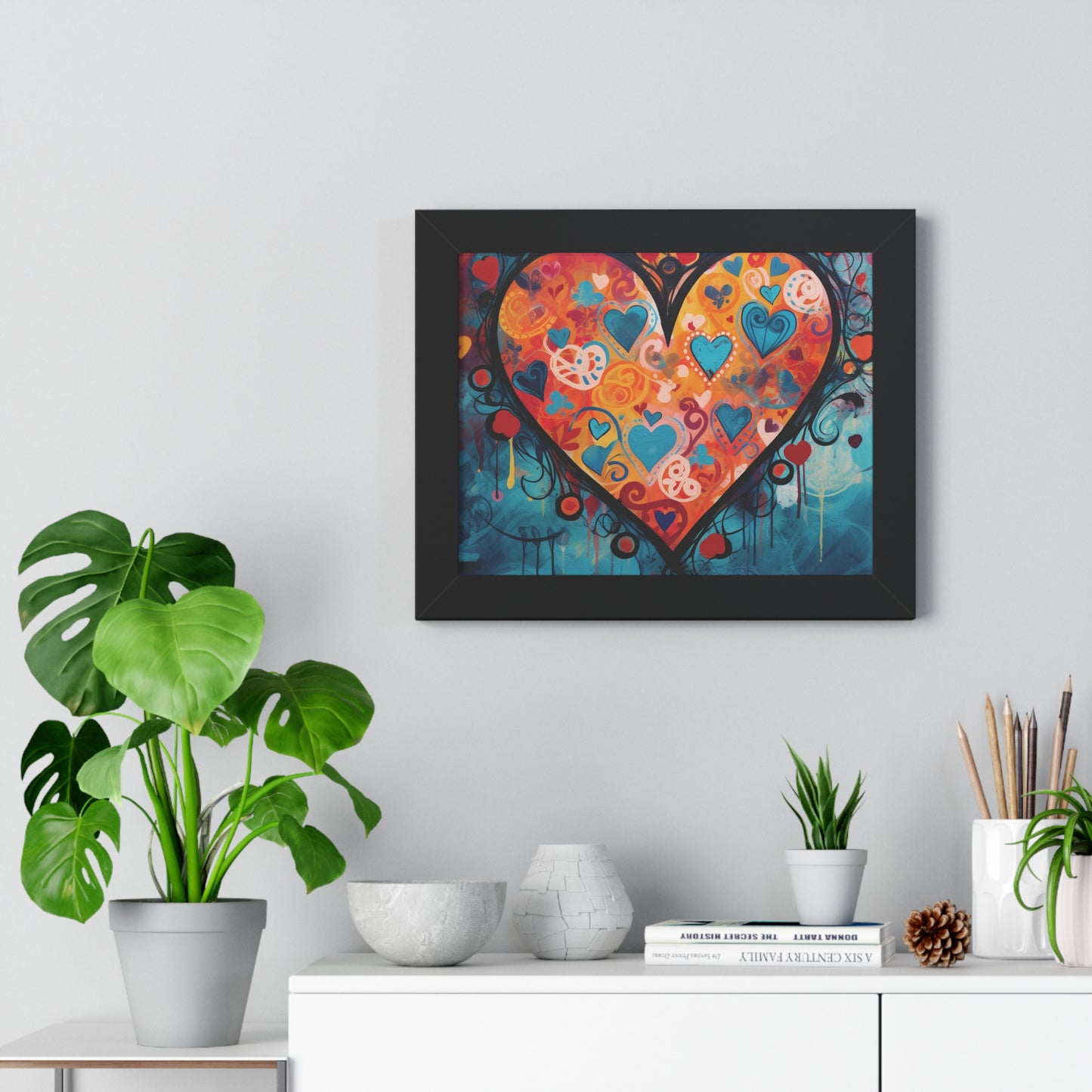 Framed 11x14 Abstract Heart Pattern Poster -  Multi Heart Design