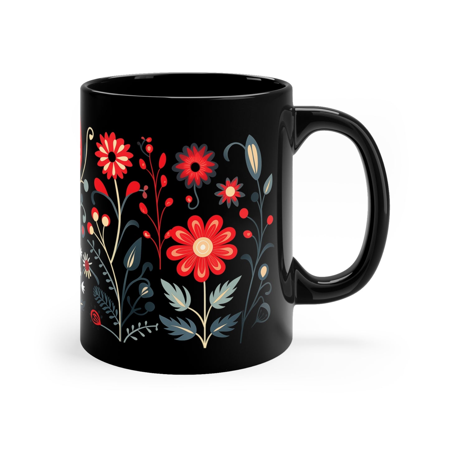 Black Floral Mug