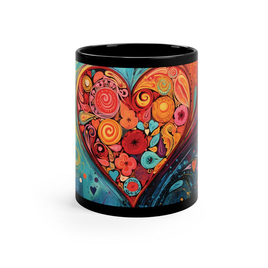 Coffee Mug Black 11oz  Hearts N Symbols Design