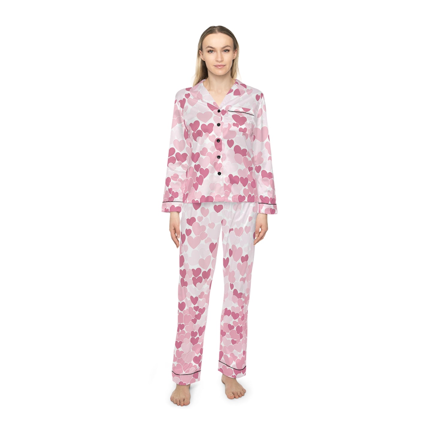 Heart Pattern Women's Satin Pajamas 4 (AOP)