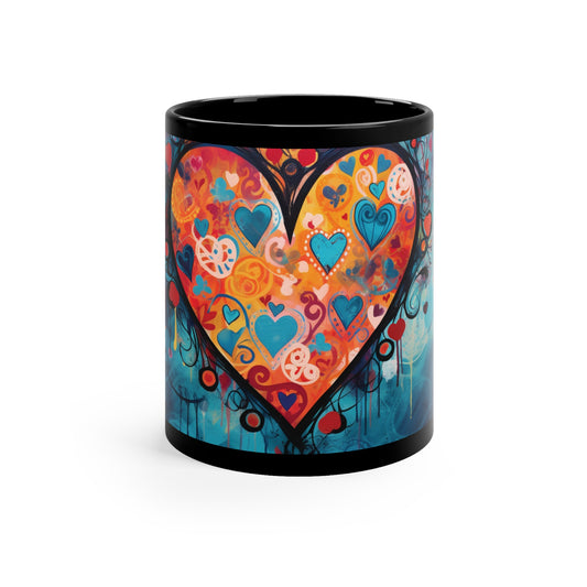 Coffee Mug Black 11oz Hearts N Heart Design