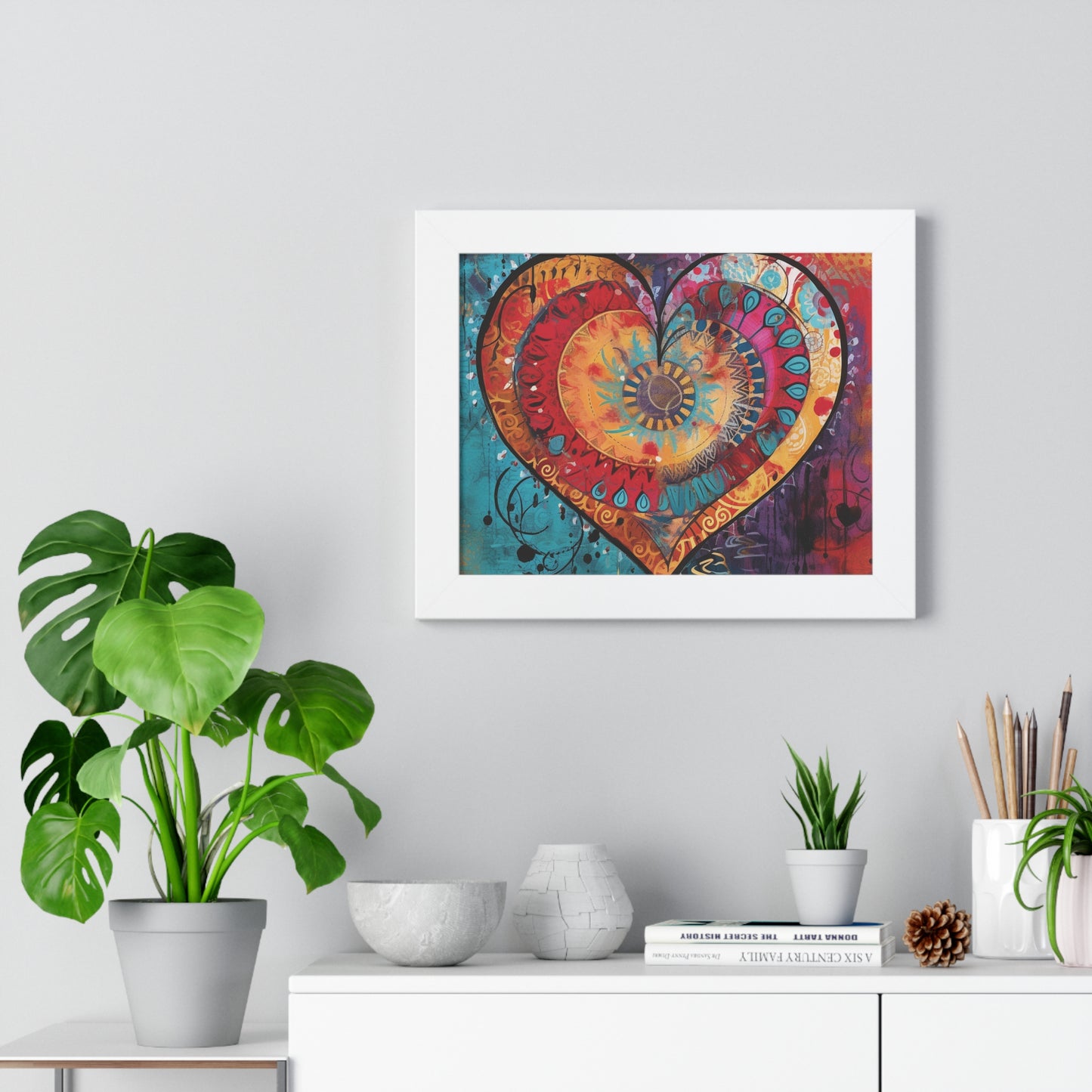 Framed 11x14 Abstract Heart Pattern Poster -  Multi Layer Design