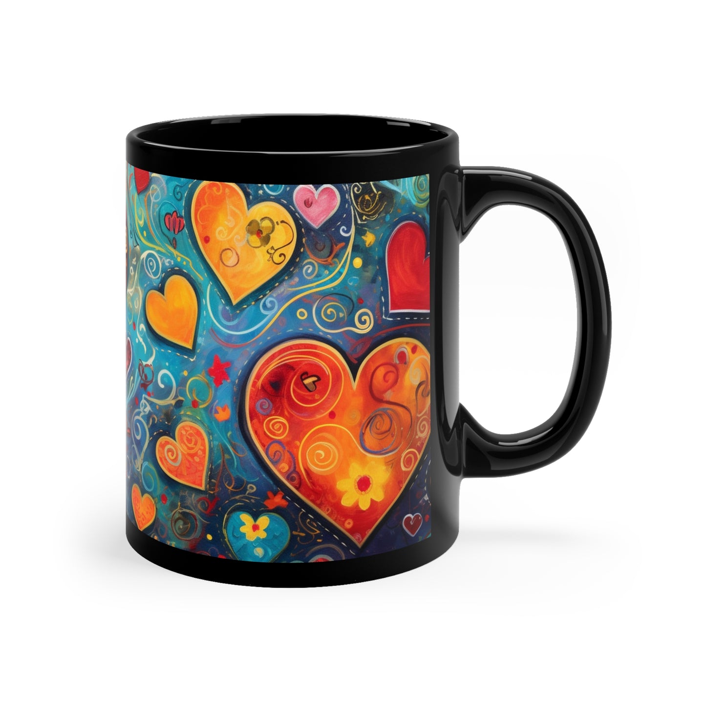 Coffee Mug Black 11oz Chasing Hearts Design