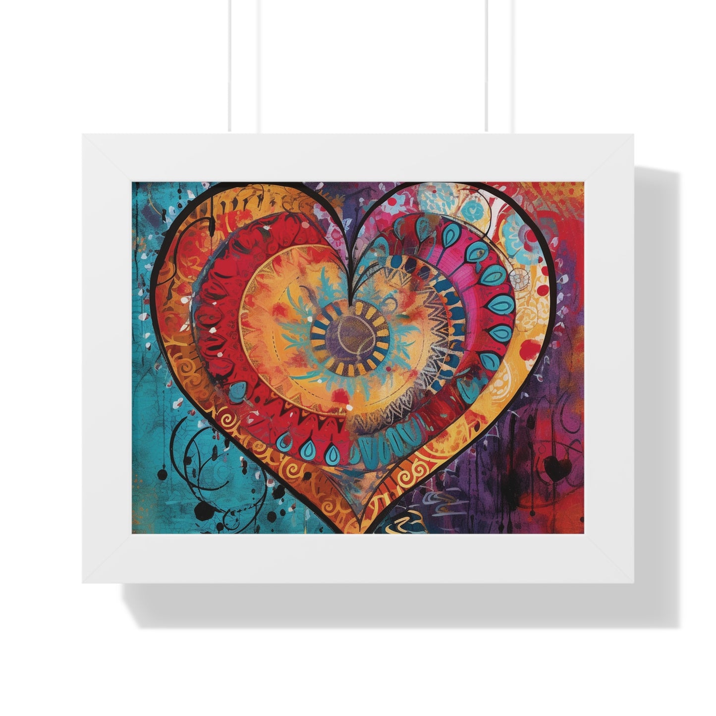 Framed 11x14 Abstract Heart Pattern Poster -  Multi Layer Design