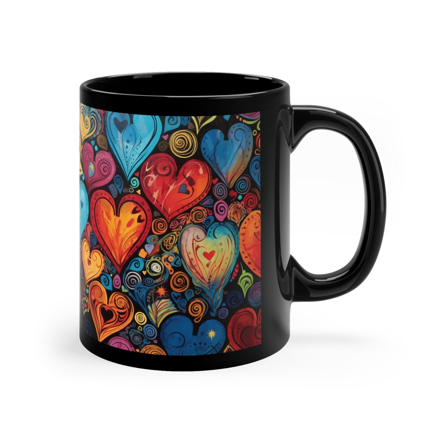 Coffee Mug Black 11oz  Multi Abstract Heart Design