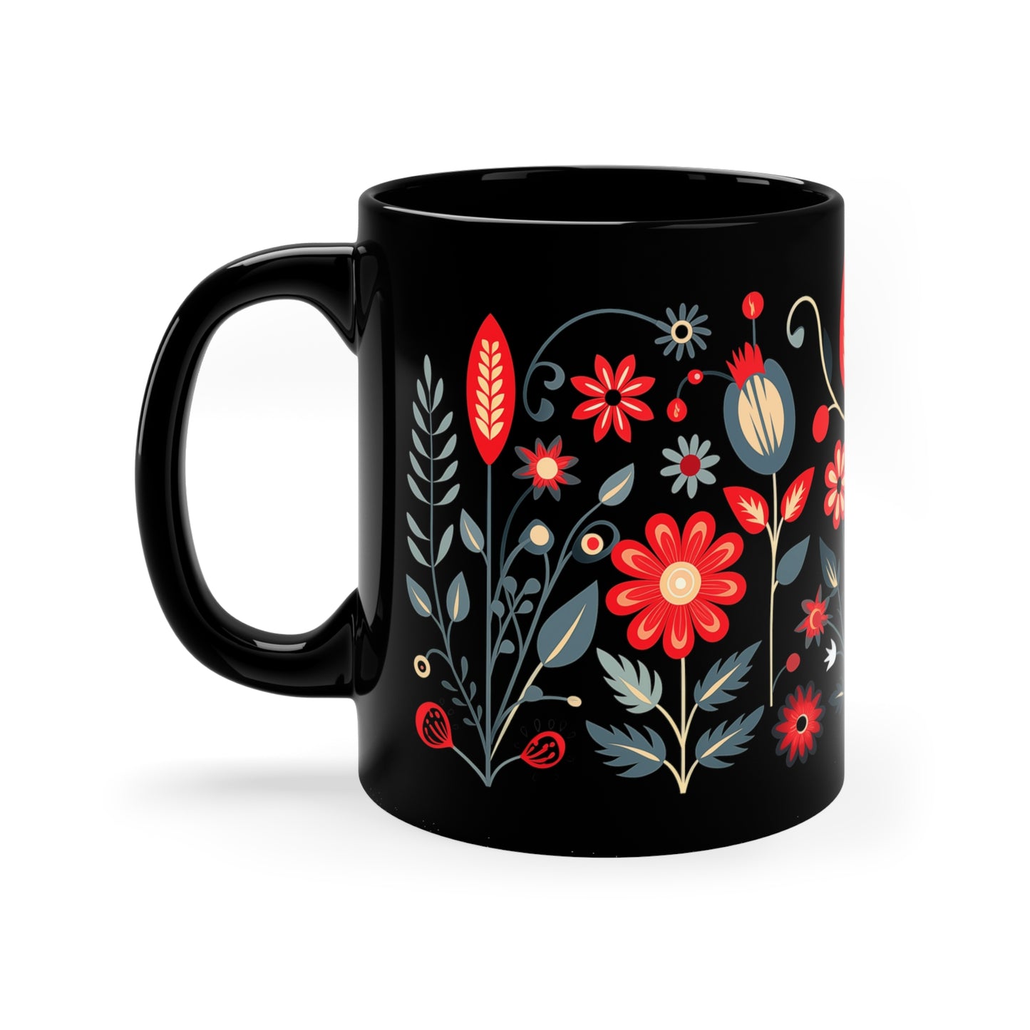 Black Floral Mug