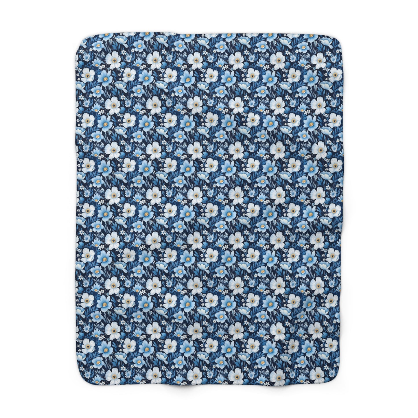 Sherpa Fleece Blanket - Blue and White Spring Floral Design