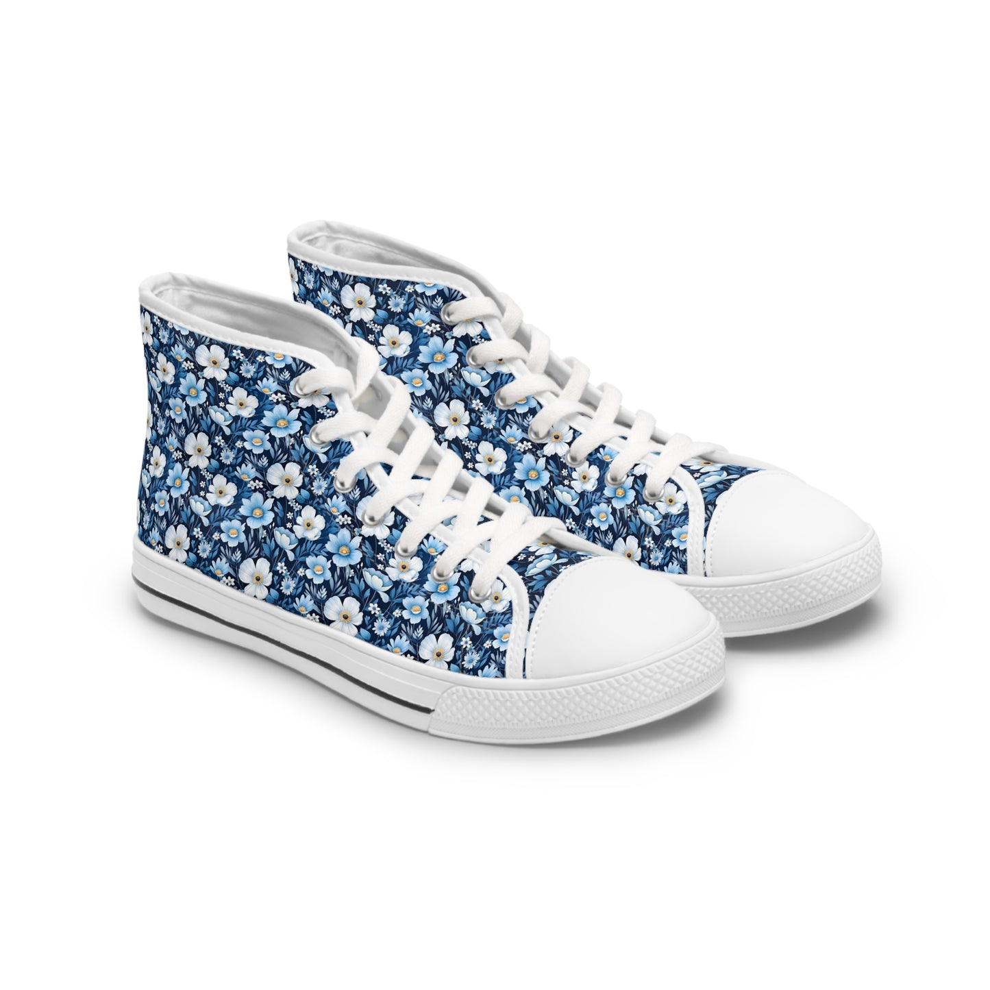 Women's Sneakers - Blue and White Spring Floral Design