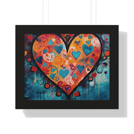 Framed 11x14 Abstract Heart Pattern Poster -  Multi Heart Design