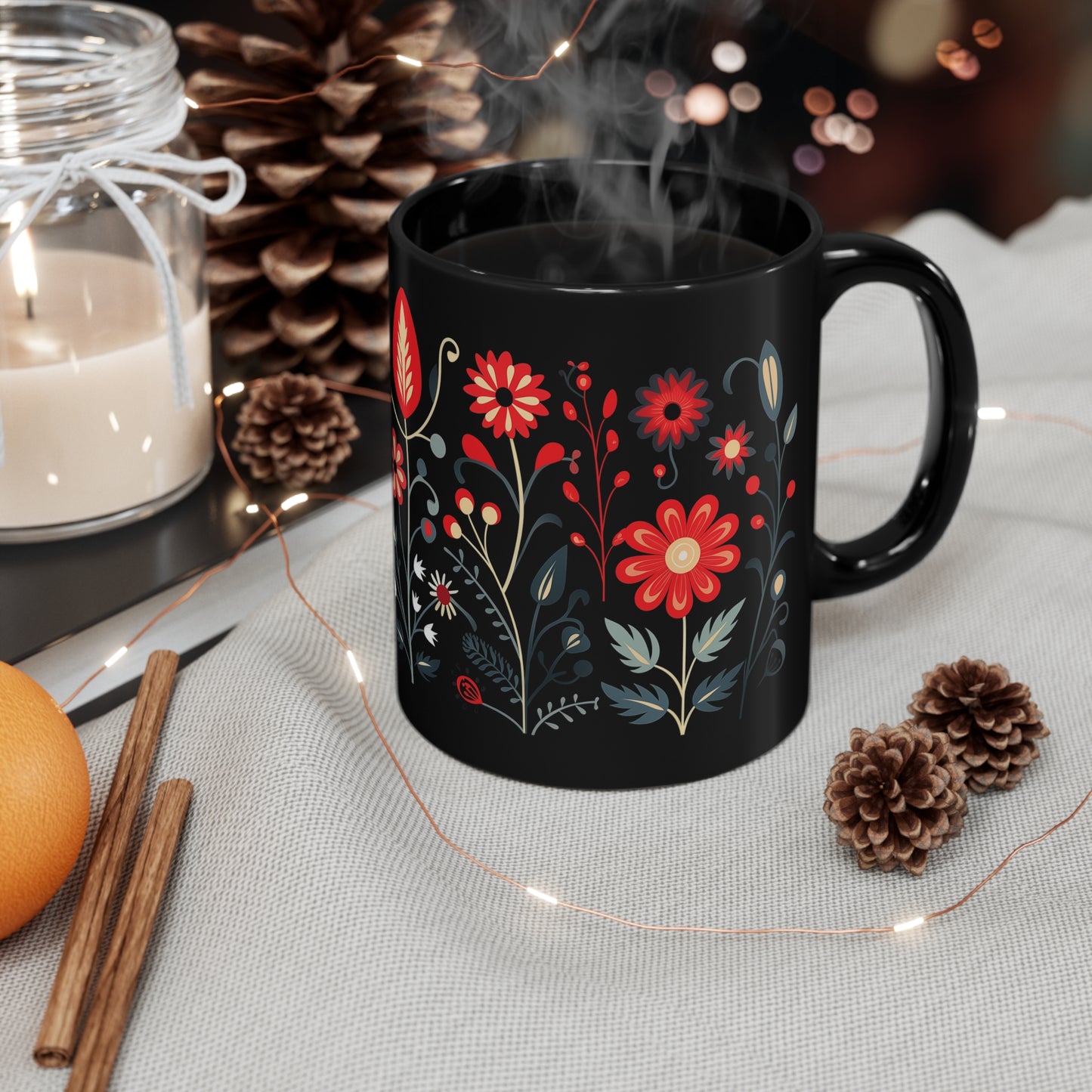 Black Floral Mug