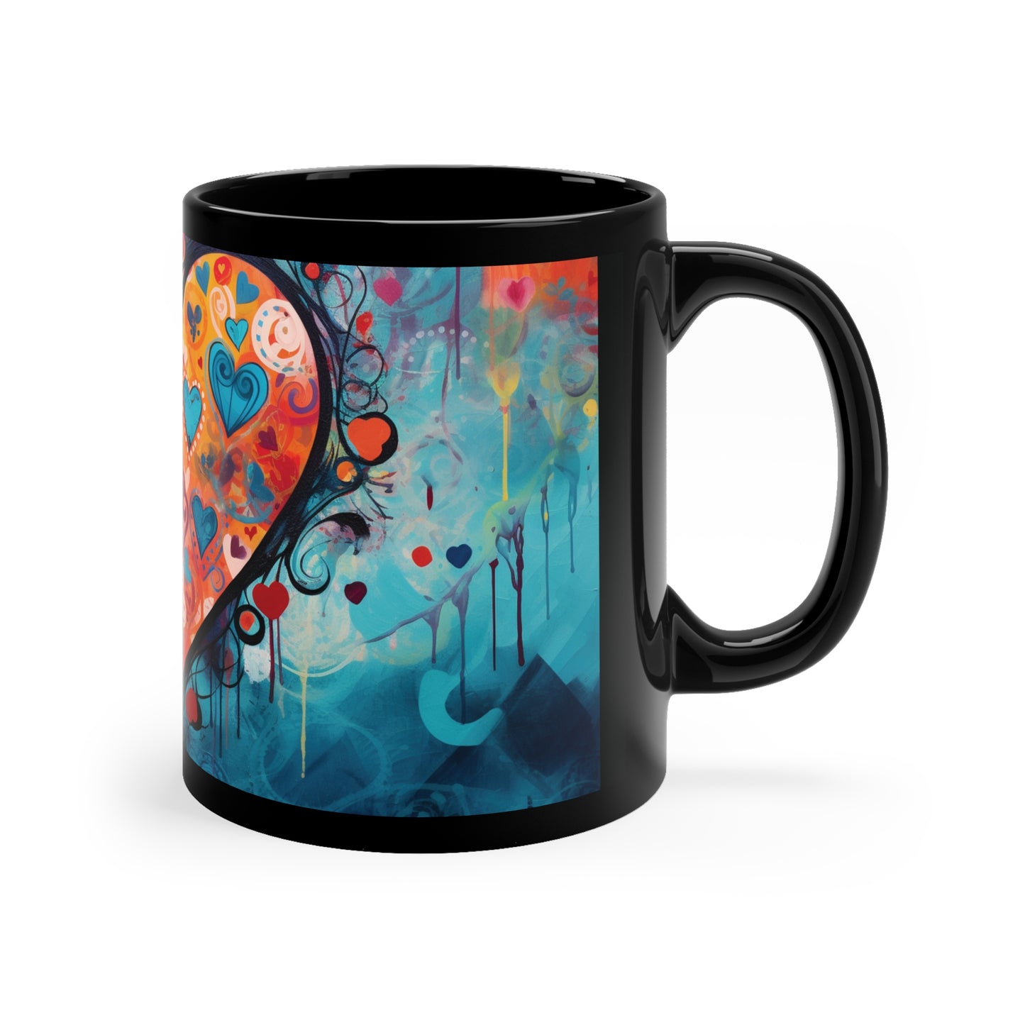 Coffee Mug Black 11oz Hearts N Heart Design