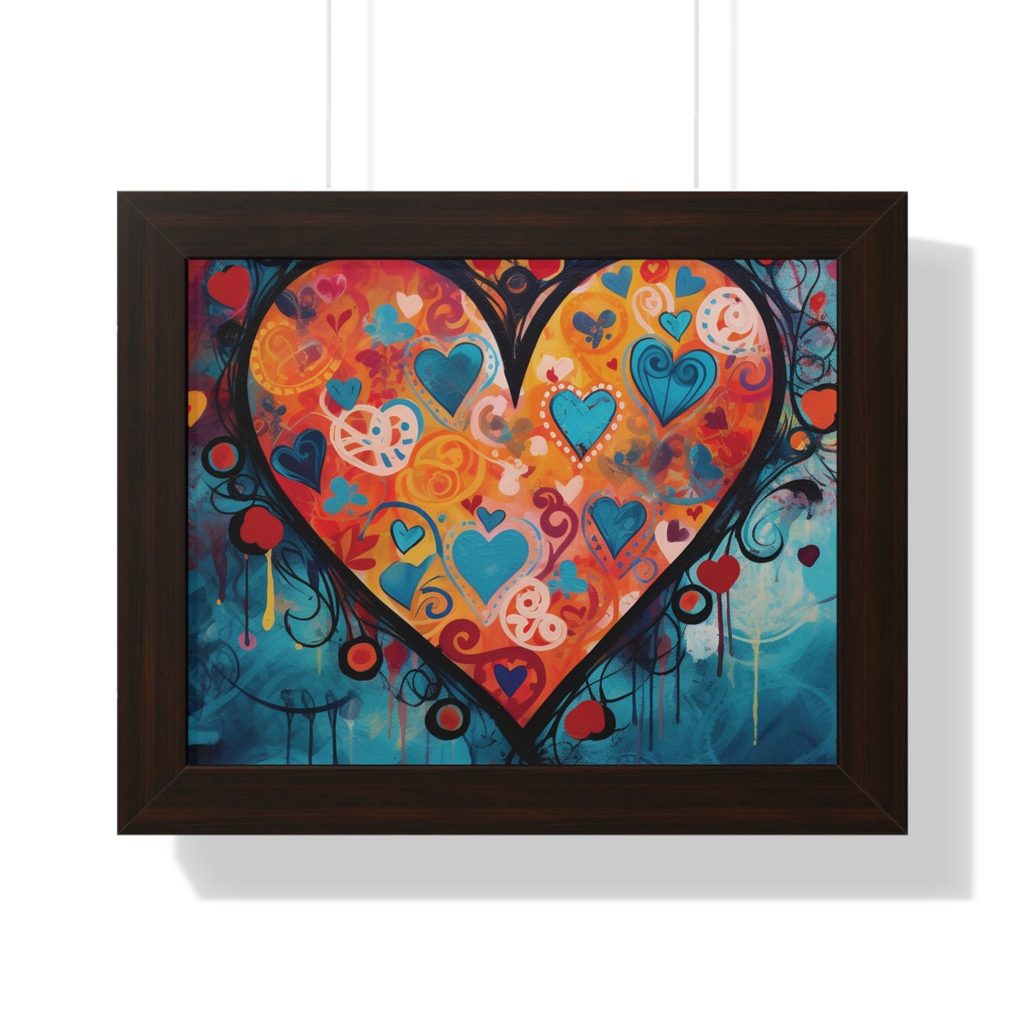 Framed 11x14 Abstract Heart Pattern Poster -  Multi Heart Design