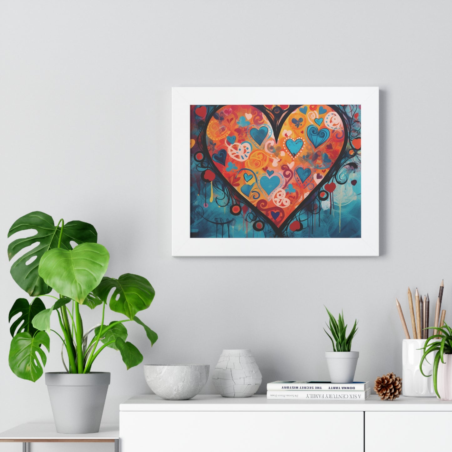 Framed 11x14 Abstract Heart Pattern Poster -  Multi Heart Design