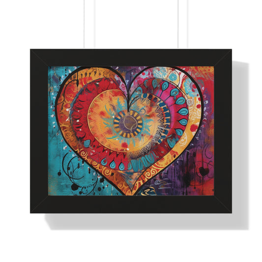 Framed 11x14 Abstract Heart Pattern Poster -  Multi Layer Design