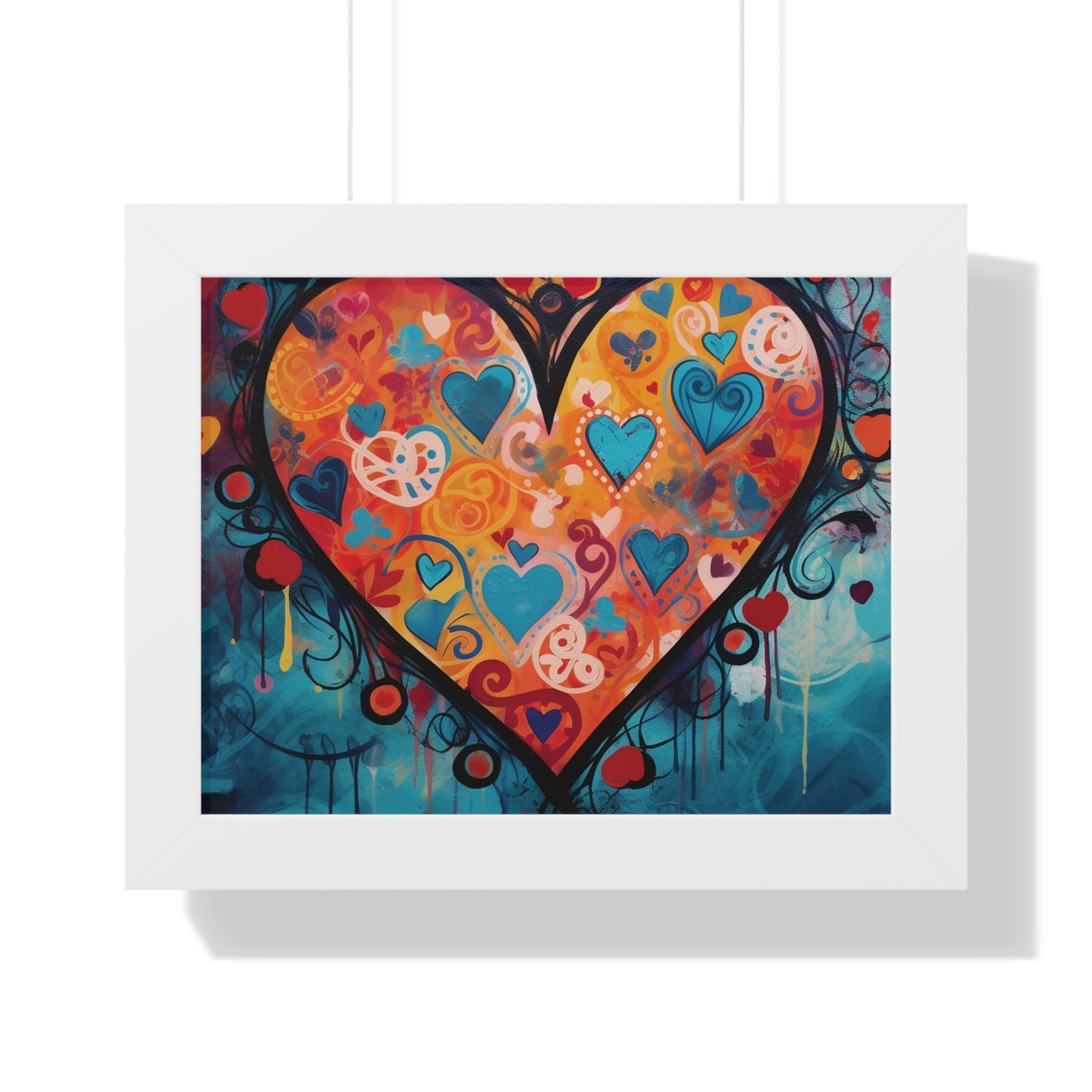 Framed 11x14 Abstract Heart Pattern Poster -  Multi Heart Design