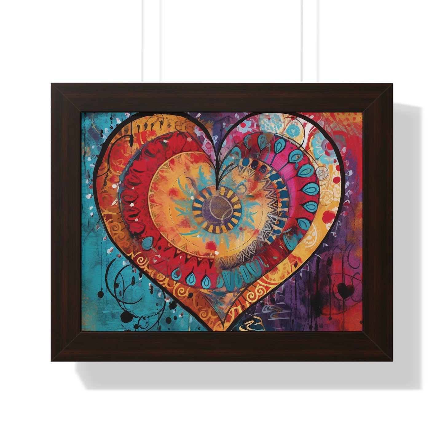 Framed 11x14 Abstract Heart Pattern Poster -  Multi Layer Design