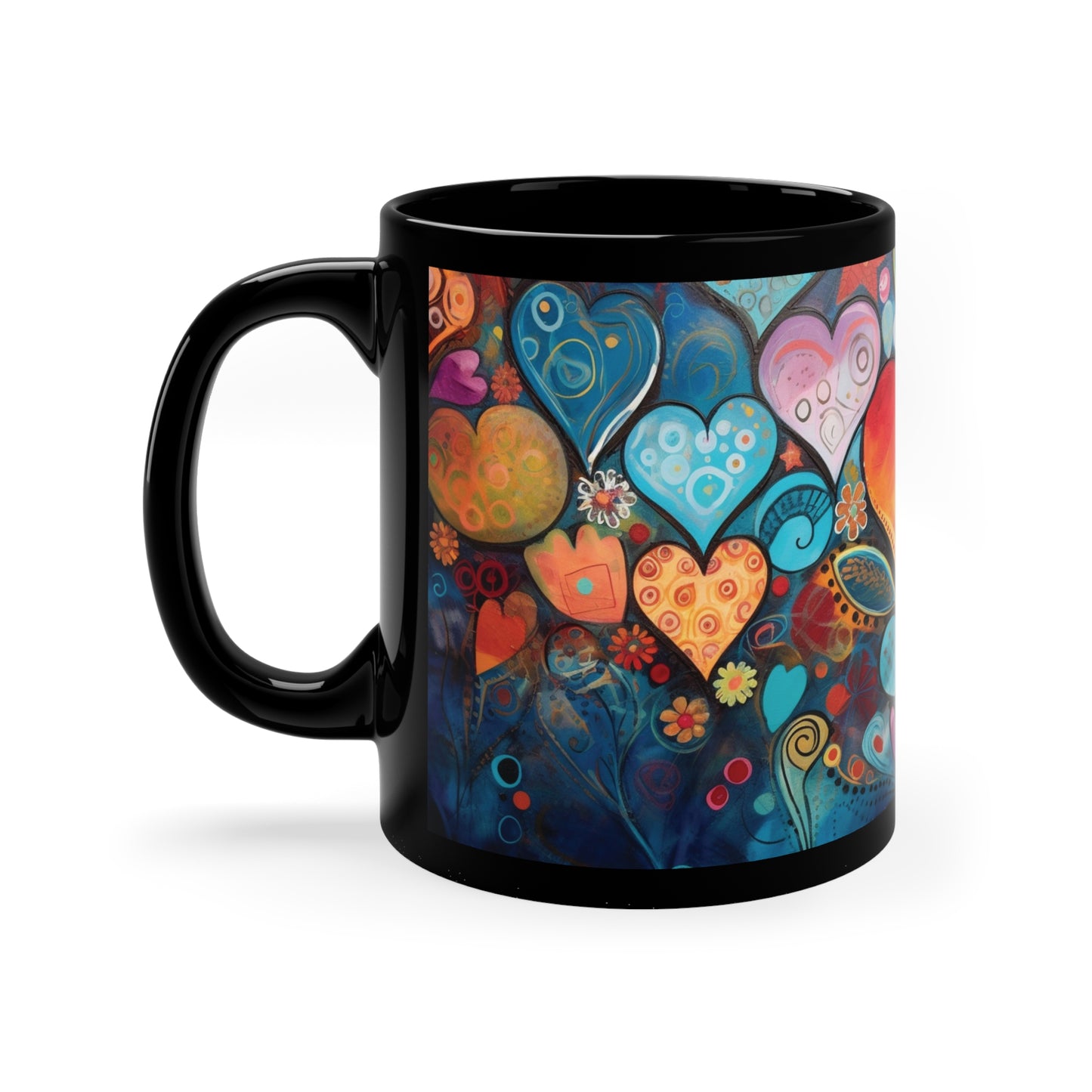 Coffee Mug Black 11oz  Many Hearts  Abstract  Design