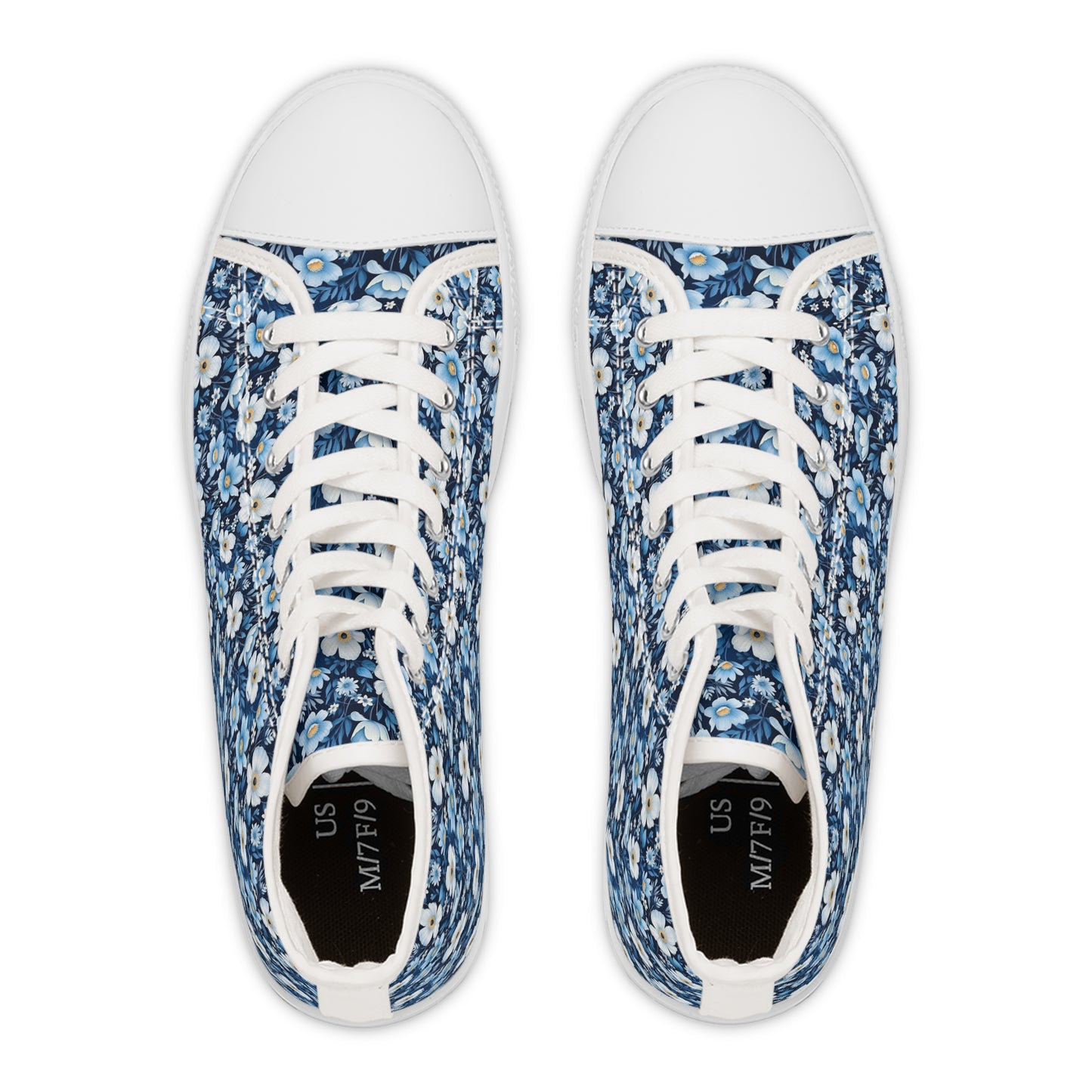 Women's Sneakers - Blue and White Spring Floral Design