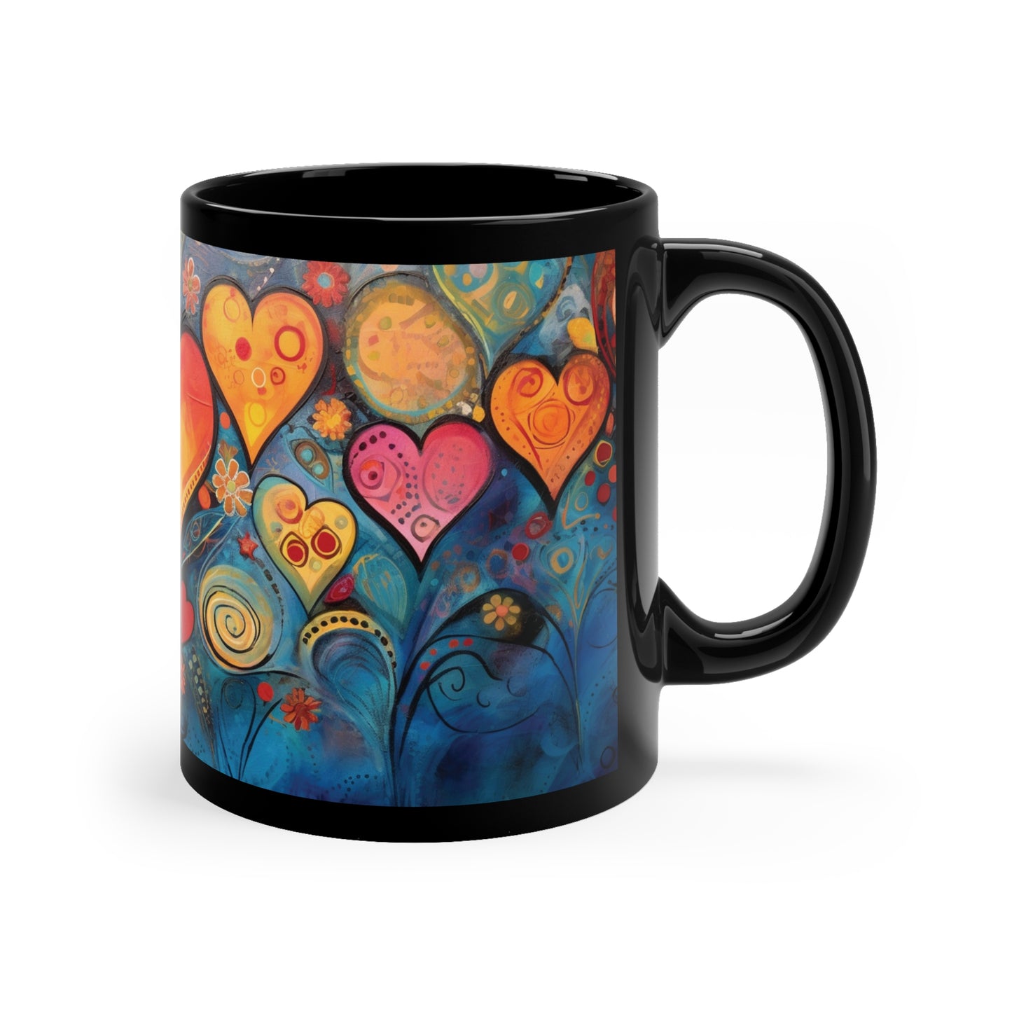 Coffee Mug Black 11oz  Many Hearts  Abstract  Design