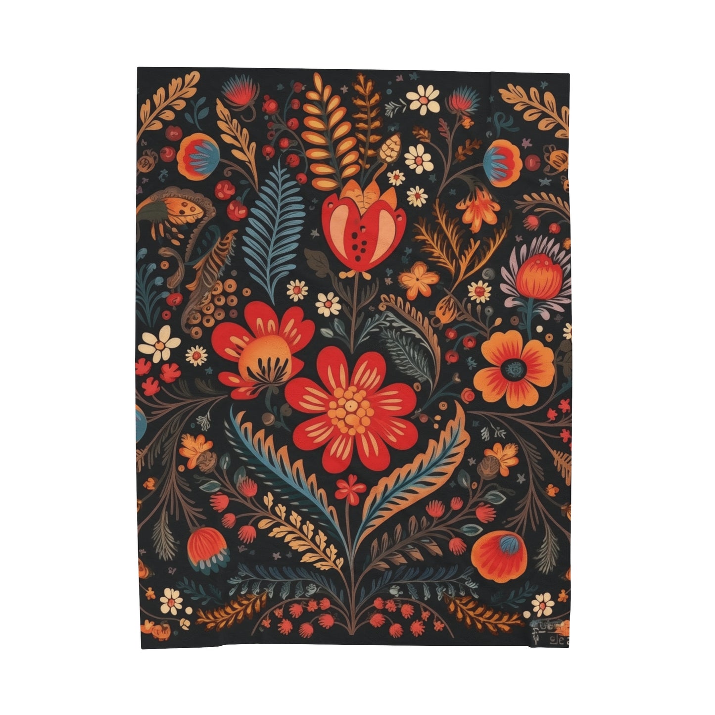 Velveteen Plush Blanket with Retro Polish Floral Design