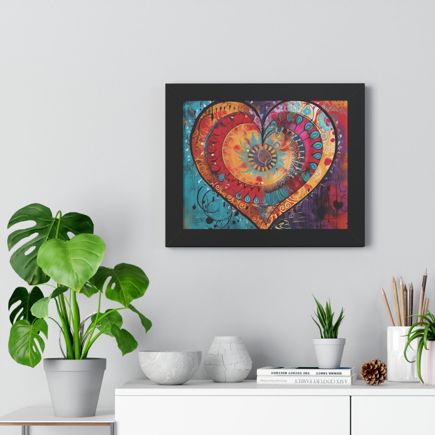 Framed 11x14 Abstract Heart Pattern Poster -  Multi Layer Design