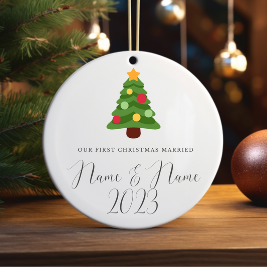 Our First Christmas Married Personalized Christmas Tree Circle Ornament