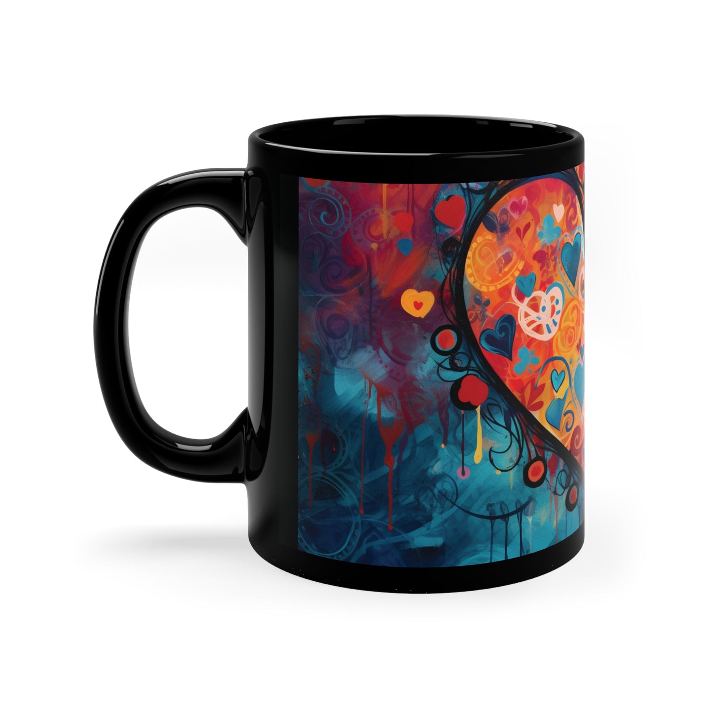 Coffee Mug Black 11oz Hearts N Heart Design