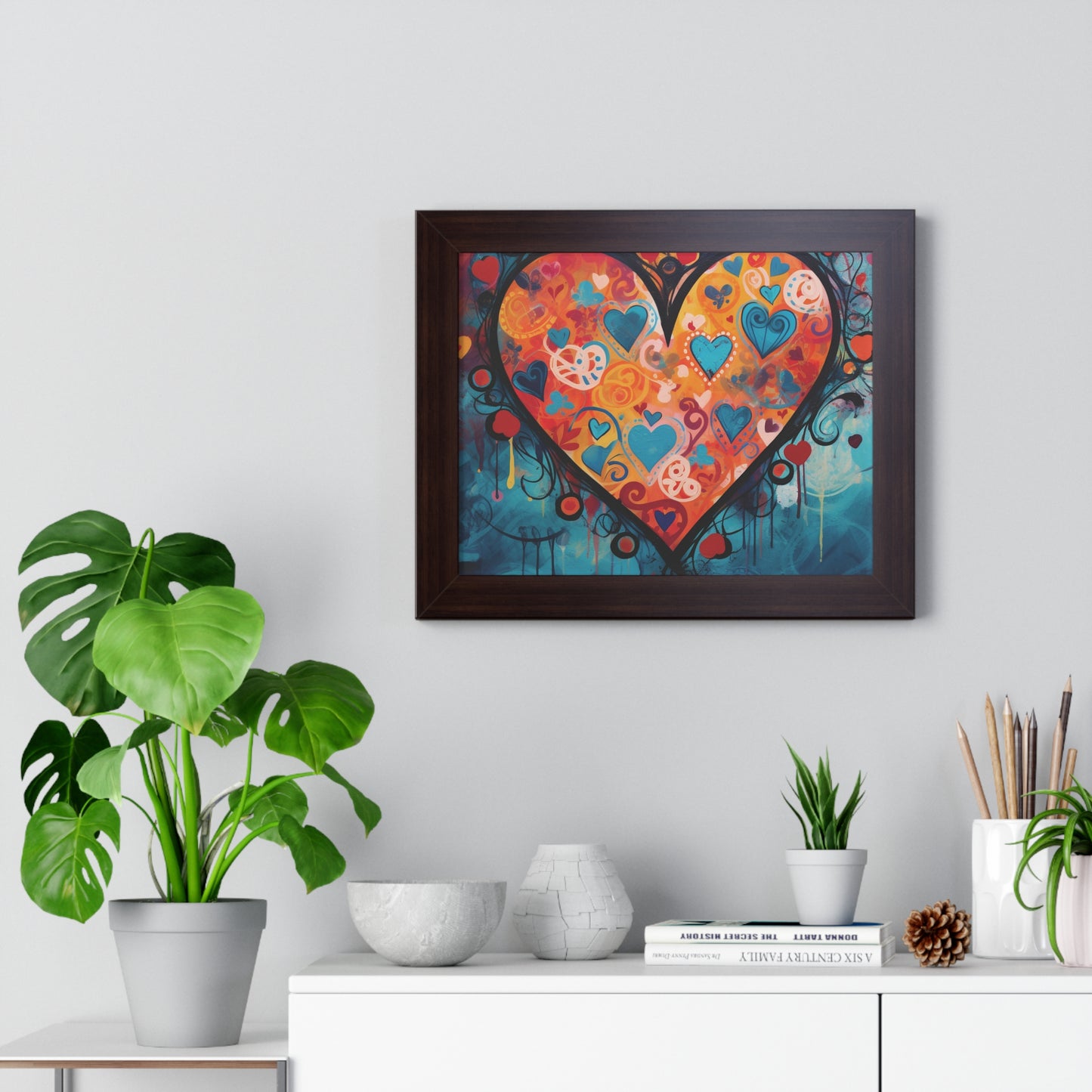 Framed 11x14 Abstract Heart Pattern Poster -  Multi Heart Design