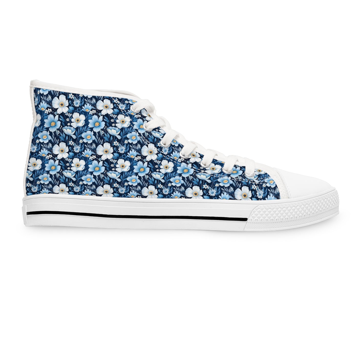 Women's Sneakers - Blue and White Spring Floral Design