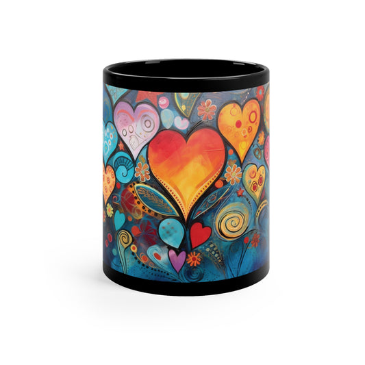 Coffee Mug Black 11oz  Many Hearts  Abstract  Design
