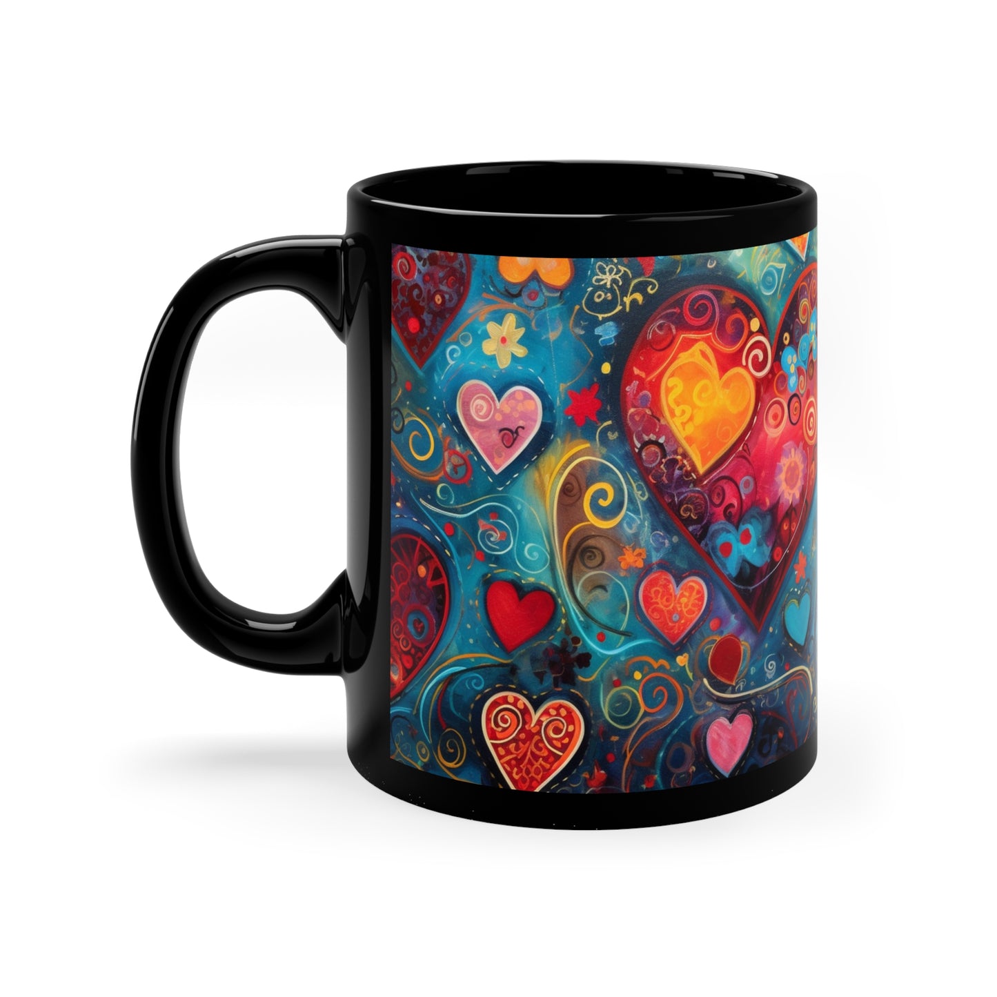 Coffee Mug Black 11oz Chasing Hearts Design